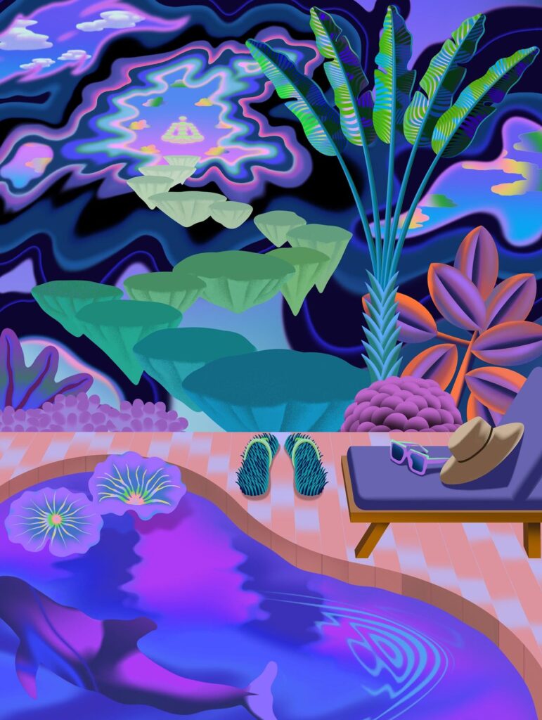 Wellness Retreat in the style Psychedelic art