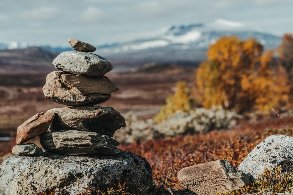 Balanced rocks on a mountain hike